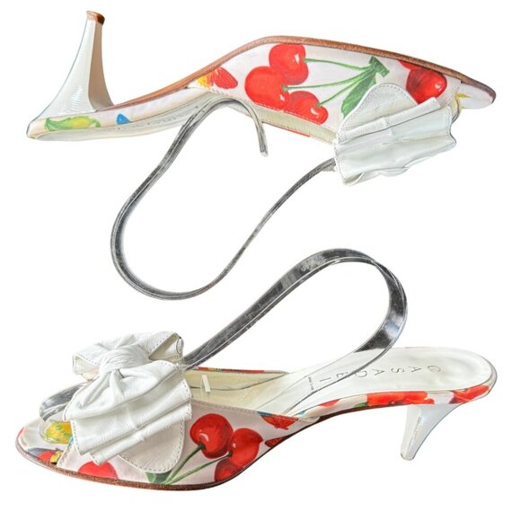 Casadei Retro White Open-Toe Mule Heels with Bow Detail Women's Size 6.5 - Picture 5 of 15